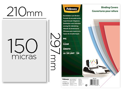 TAPA DE ENCUADERNACION FELLOWES DIN A4 PVC 150 MICRAS TRANSPARENTE PACK DE 100 UNIDADES