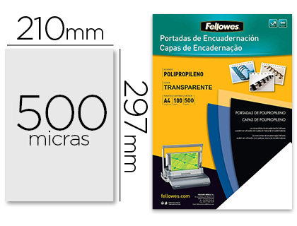 TAPA DE ENCUADERNACION FELLOWES DIN A4 POLIPROPILENO TRANSPARENTE 450 MICRAS PACK DE 100 UNIDADES