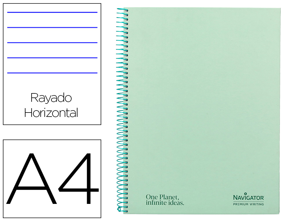 CUADERNO ESPIRAL NAVIGATOR A4 MICRO TAPA FORRADA 80H 80GR HORIZONTAL 1 BANDA COLOR MENTA