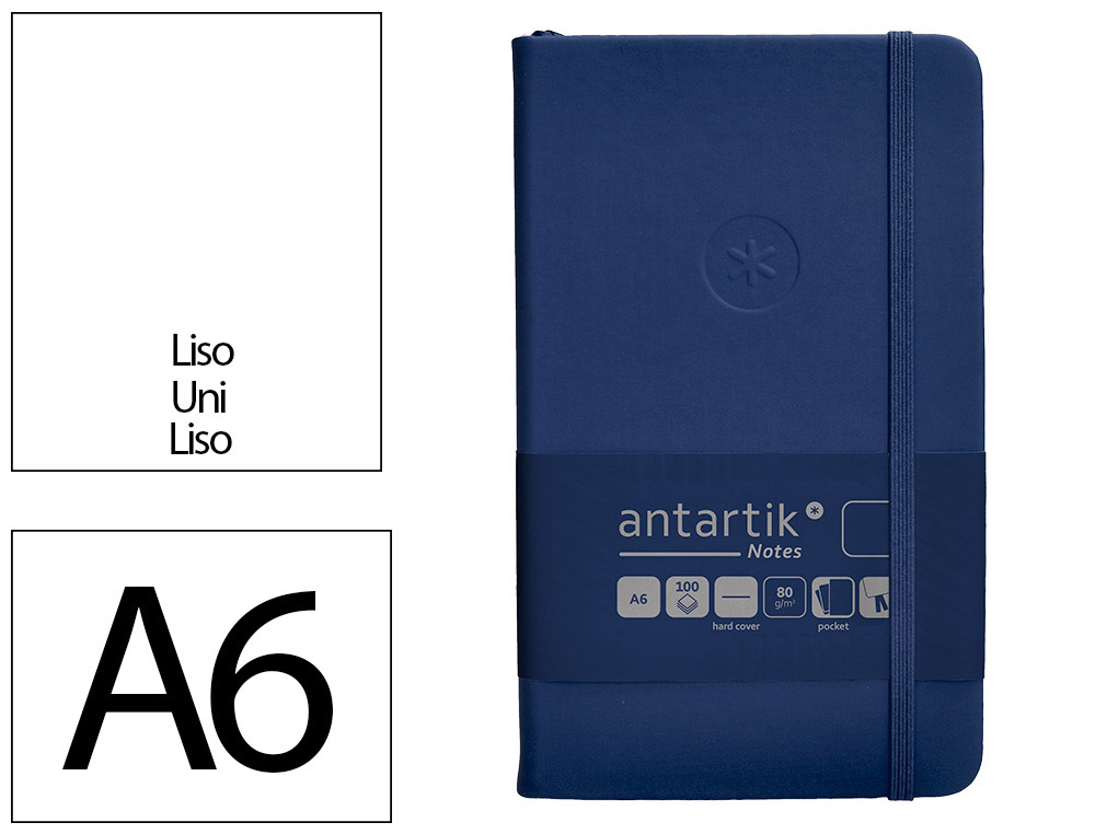 CUADERNO CON GOMILLA ANTARTIK NOTES TAPA DURA A6 HOJAS LISAS AZUL MARINO 100 HOJAS 80 GR FSC