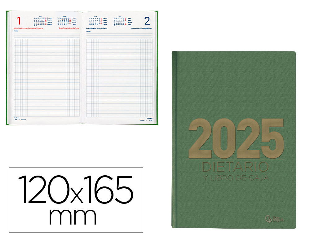 DIETARIO LIDERPAPEL 2025 OCTAVO 12X16,5 CM COLOR VERDE PAPEL 70 GR