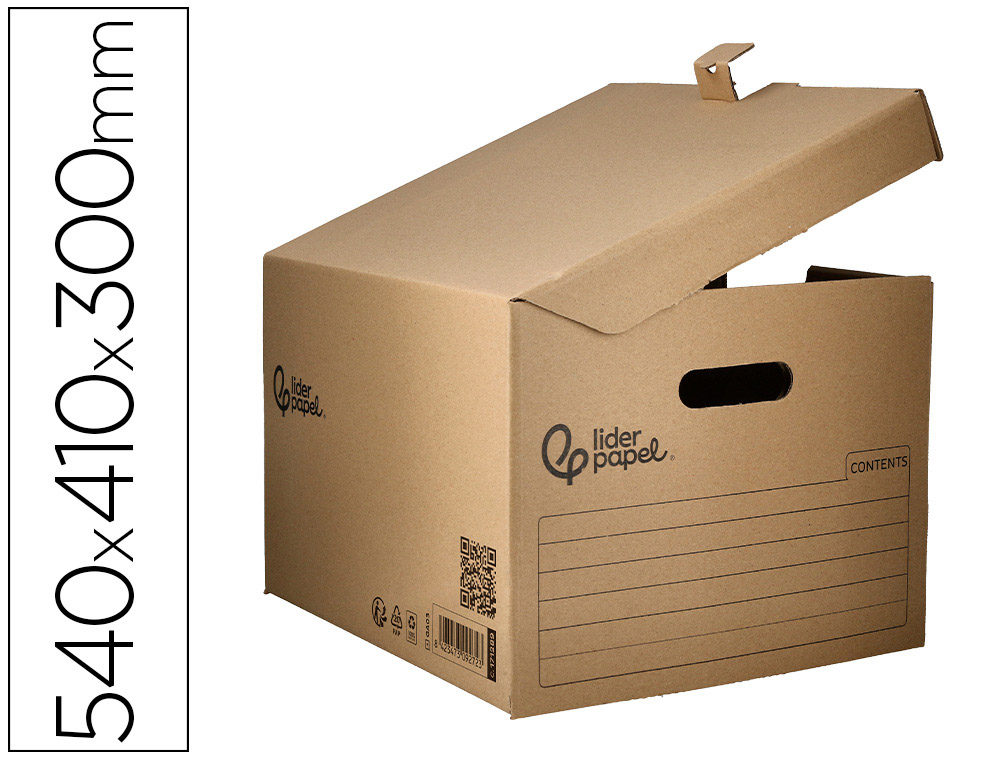 CAJON CONTENEDOR LIDERPAPEL CARTON MANUAL PARA 5 CAJAS ARCHIVO DEFINITVO FOLIO / 6 ARCHIVADORES A-Z 540X410X300MM