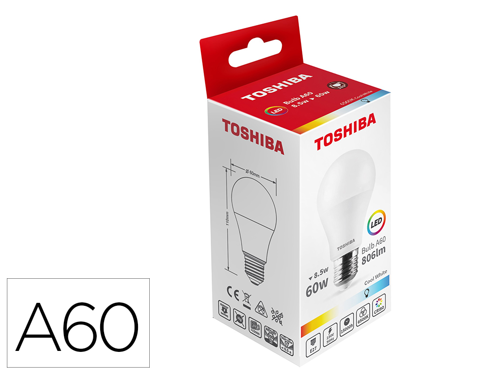 BOMBILLA LED TOSHIBA A60 E27 8.5W 6500K LUZ FRIA