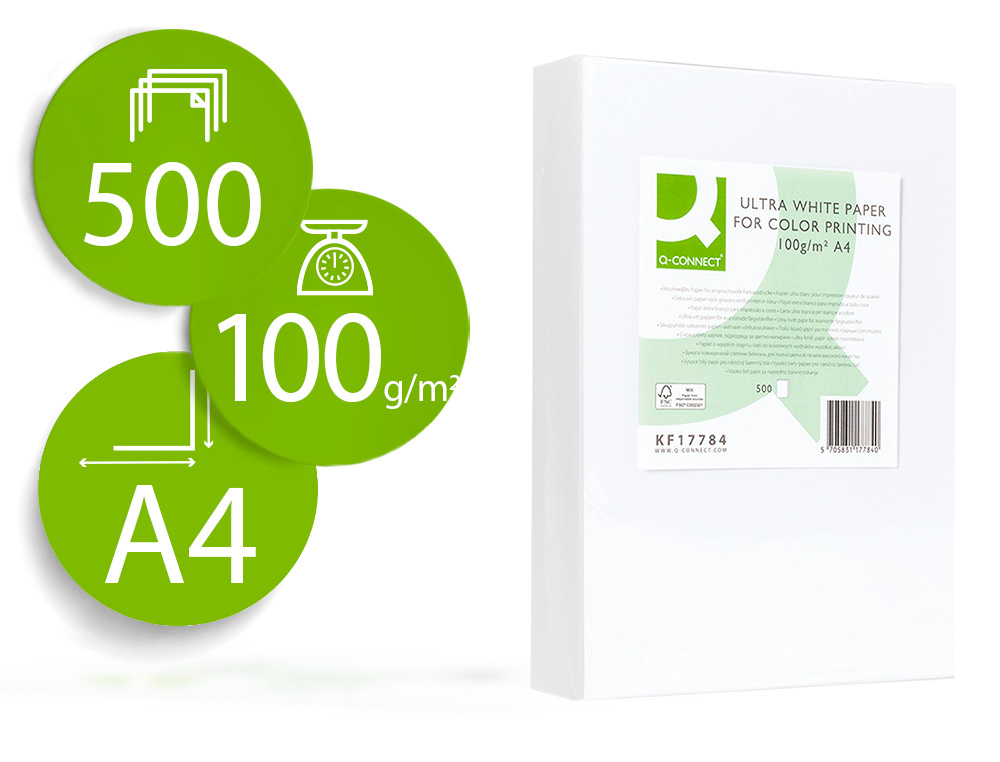 PAPEL FOTOCOPIADORA Q-CONNECT ULTRA WHITE DIN A4 100 GRAMOS PAQUETE DE 500 HOJAS