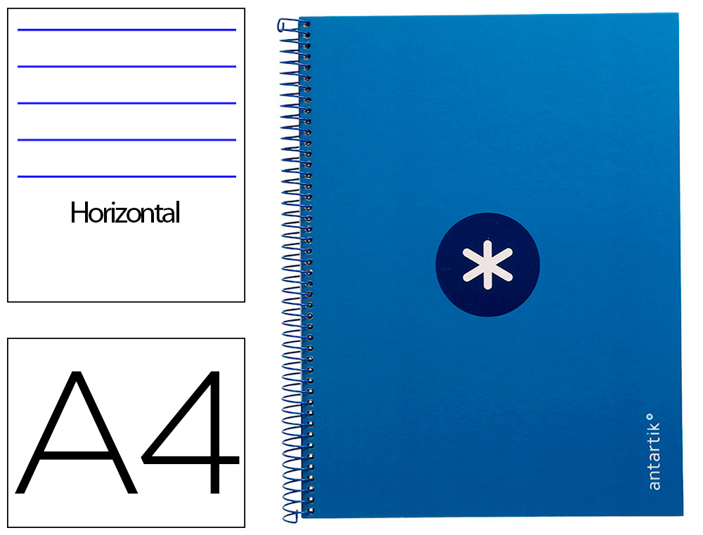 CUADERNO ESPIRAL A4 MICRO ANTARTIK TAPA FORRADA80H 90 GR HORIZONTAL 1 BANDA 4 TALADROS COLOR AZUL OSCURO