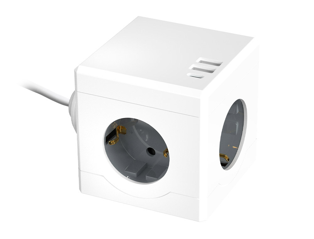 REGLETA Q-CONNECT DE CUBO ENCHUFE MULTIPLE POWER CUBE 6 EN 1 CABLE DE 1,4MT 3 TOMAS DE CORRIENTE+2 USB+1 USB C